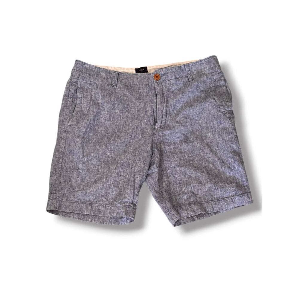 J.Crew Factory Chambray Shorts Mens 34 Blue Linen Blend Summer Preppy Coastal